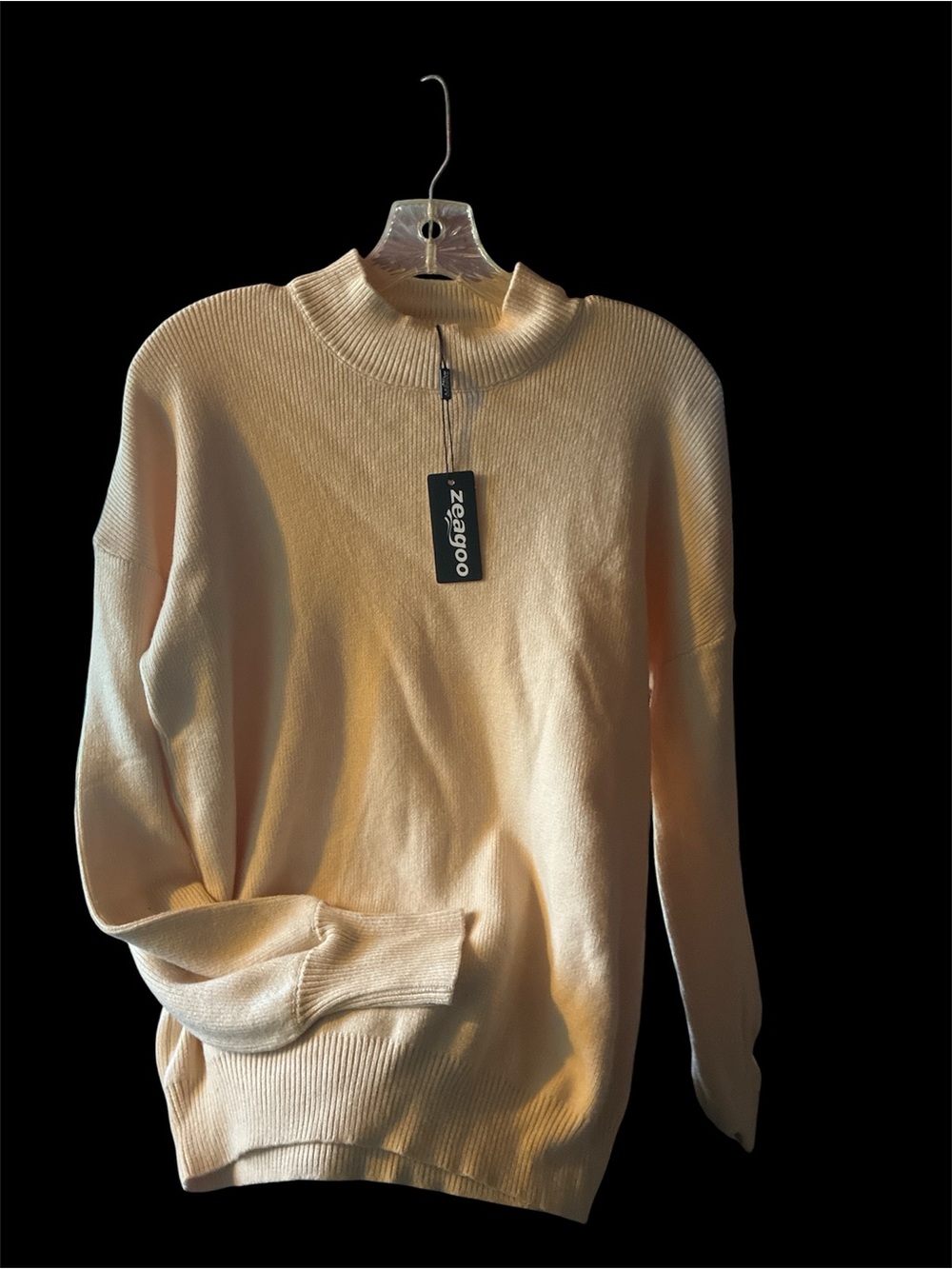 NWT ZEEAGO Cream Crewneck Mock Neck Sweater SZ LARGE